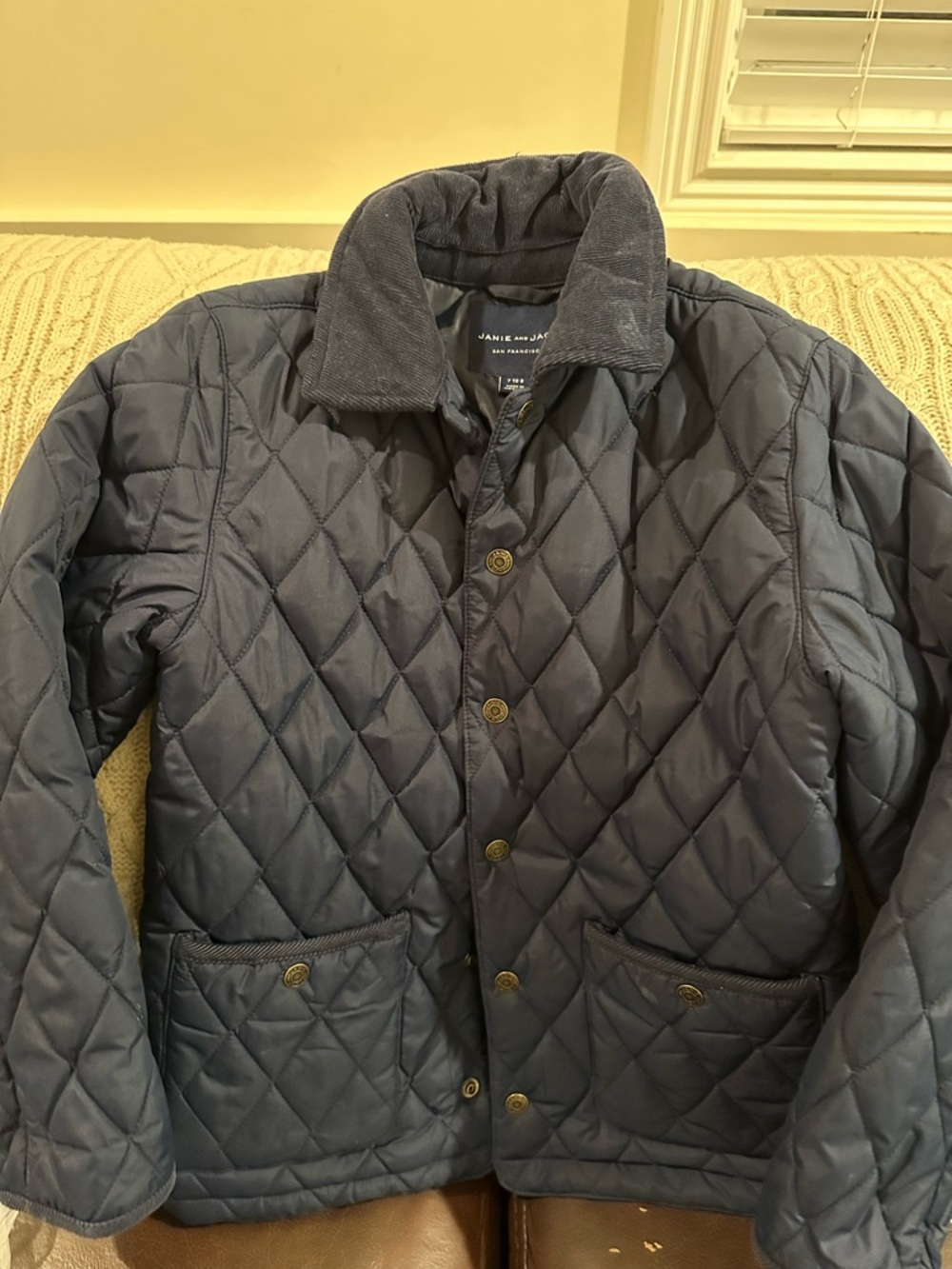 Janie and Jack boy’s quilted navy jacket, size 7/8